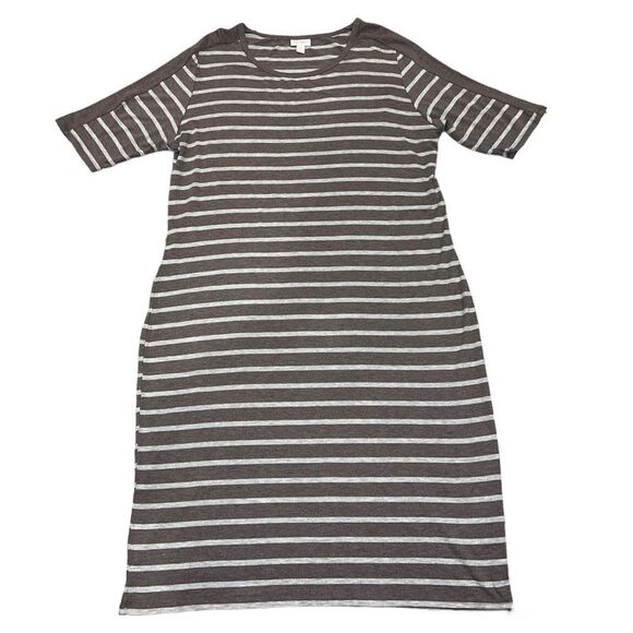 LuLaRoe Dresses & Skirts - Plus Size Brown White Striped Bodycon LuLaRoe Bodycon Julia